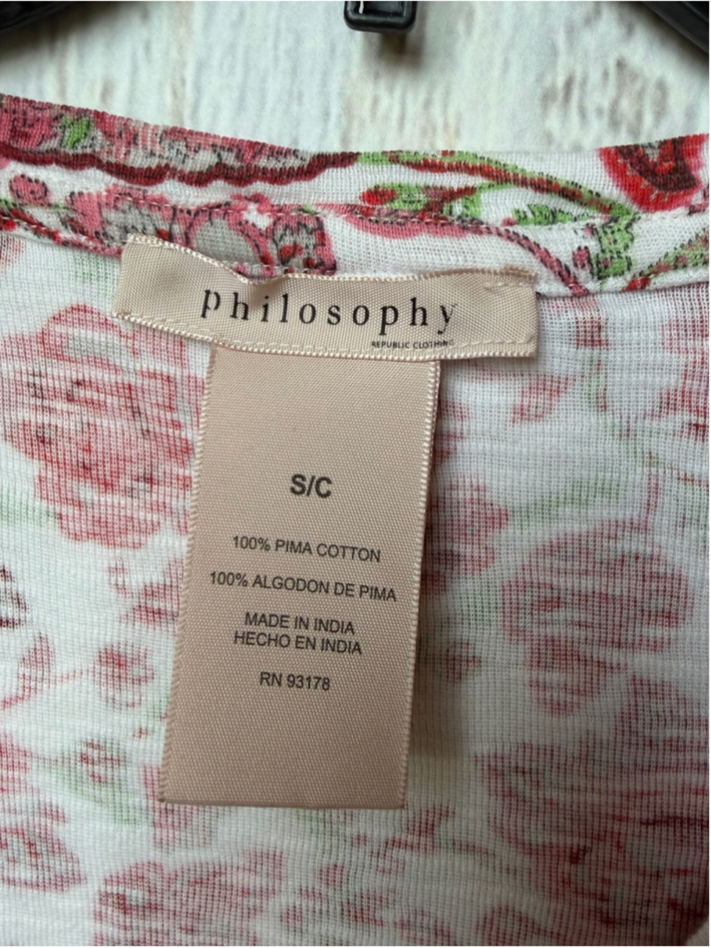 Women's Philosophy Short Sleeve Tee, Size S, White and Red Floral Print - Picture 4 of 5